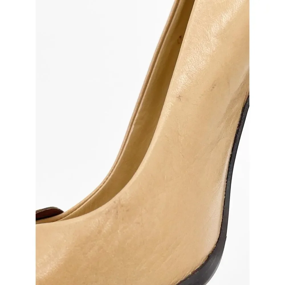 Prada Vintage Tan Brown Leather Square Toe Rosette High Heel Pumps IT 37.5